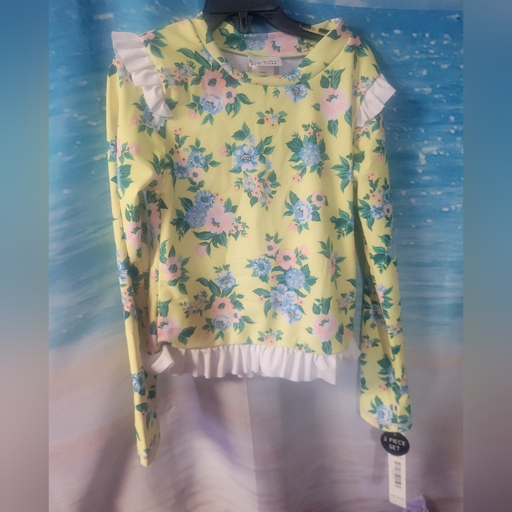 Nicole Miller NWT Girls Floral Swim Top Rashguard Size‎ M 10